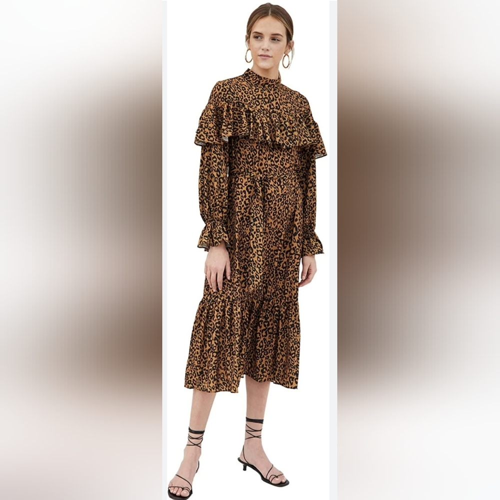 OPT Kaelyn Leopard Print Ruffle Maxi Dress XS
